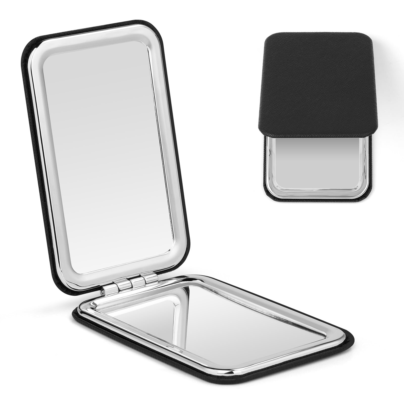 OSDUE Makeup Mirror, 2X Magnifying PU Leather Compact Double Sided Portable Folding Pocket Travel Handheld Mirror