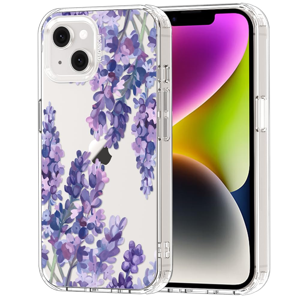 MOSNOVO Case for iPhone 13/14, [Buffertech 6.6ft Military-Grade Drop Protection] [Anti Peel Off Tech] Clear TPU Bumper Phone Case Cover Design - Lavender — image 1