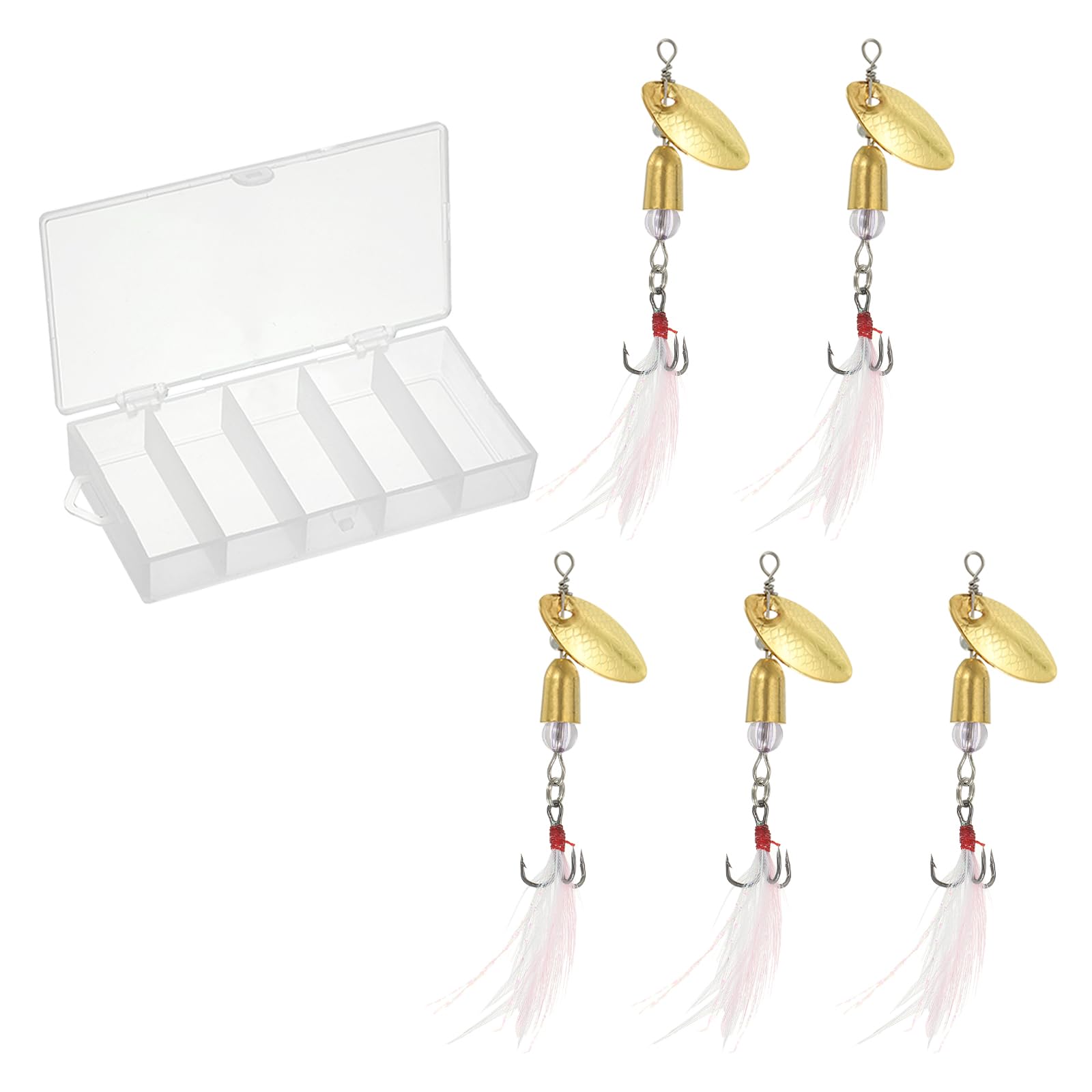 PATIKIL Fishing Lures Spinnerbait, 5Pack Trout Lures Rooster Tail Fishing Lures Treble Hooks Trout Spinners 1/5 oz with Tackle Boxes for Freshwater Saltwater Fishing, Gold Tone