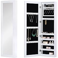 HOMCOM Mirror Jewelry Cabinet Armoire with Full Length Mirror, Wall Mounted Jewelry Organizer, White