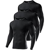Niksa 3 Pack Long Sleeve Compression Shirts for Men Cool Dry Athletic Undershirt Workout Tops Base Layer for Running