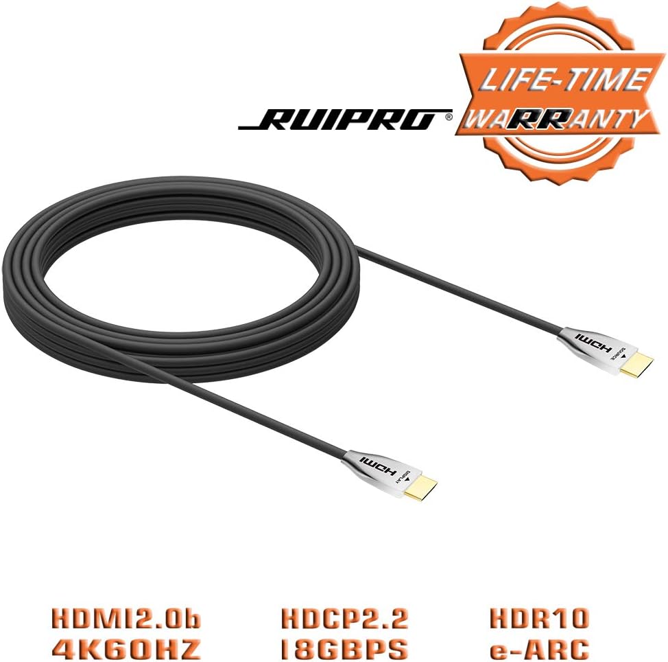 RUIPRO Fiber Optic HDMI Cable 50FT 4K 60FPS HDMI 2.0 18Gbps Active Optical Cable (AOC) / YUV4:4:4 201A