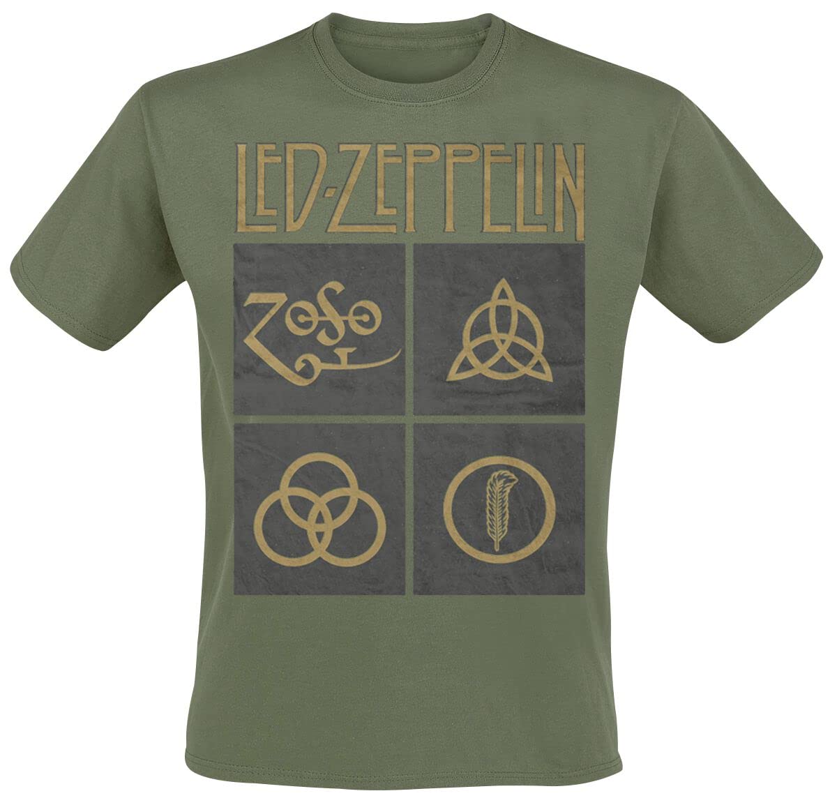Led Zeppelin Men's Ledzeppelin_Gold Symbols in Black Square_Men_Green_ts: 1xl T-Shirt Not Applicable, Black (Black Black), X-Large