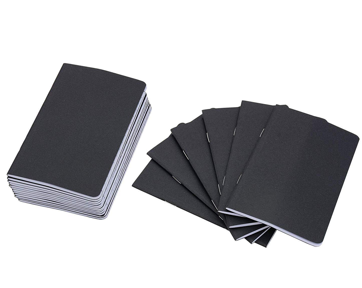 Yansanido 48 Pcs 5.5 Inch x 3.5 Inch Black Cover Pocket Notebook 32 Sheets (64 Pages) Blank Pages 70 Gsm Paper