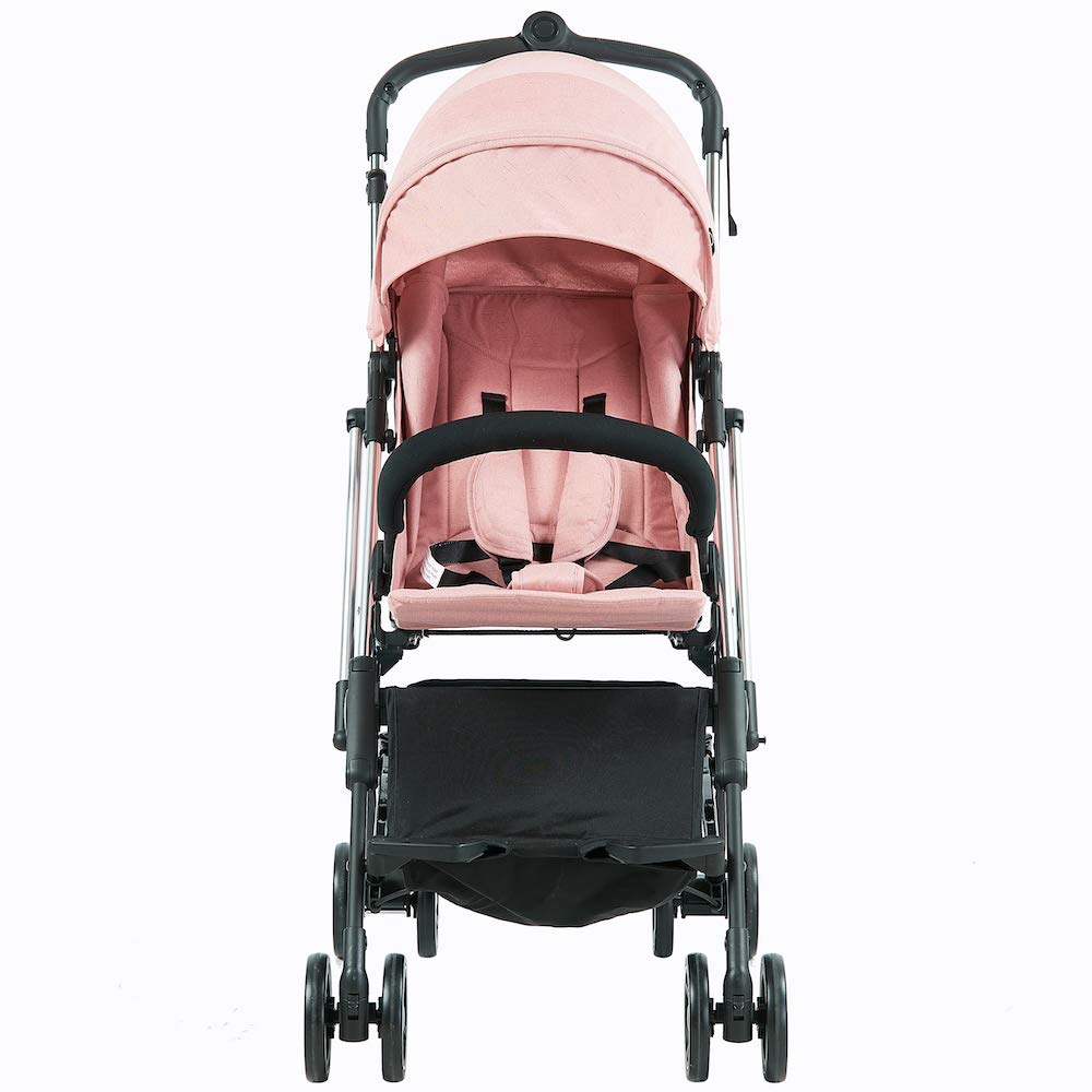 Rose avec châssis chromé Roma Capsule2 Poussette de voyage en avion compacte avec housse de