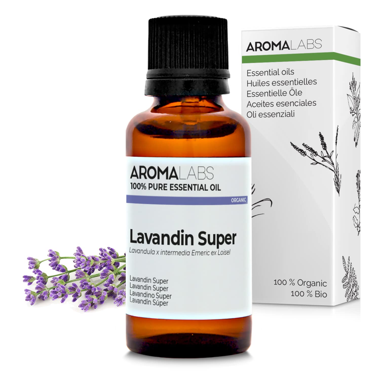 Bio - Lavandin Super Essential Oil - 30mL - 100% Pure, Natural, Chemotyped and AB Certified - AROMA LABS (French Brand)