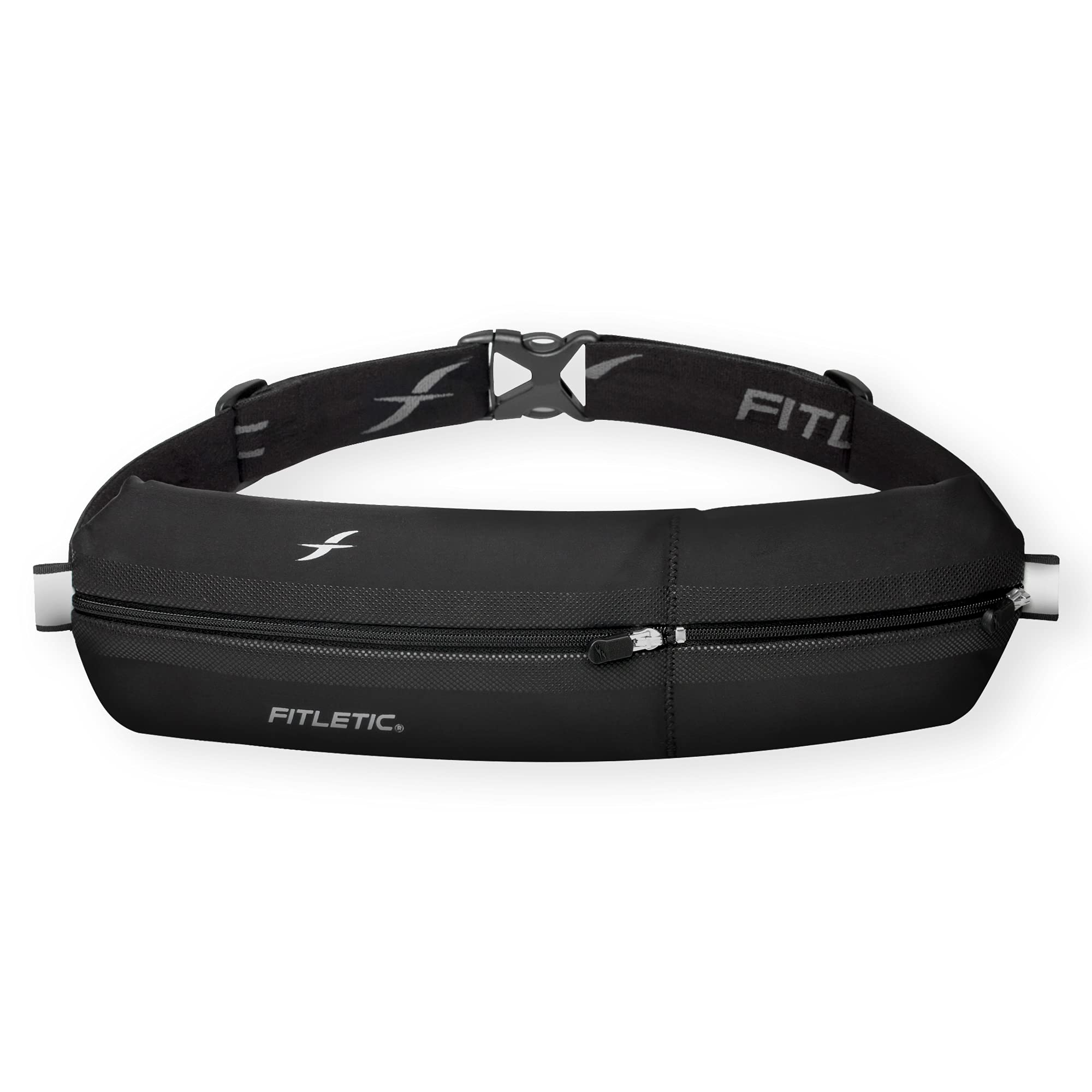 Fitletic Bolt Double Pocket Running Belt & Active Fanny Pack for Men & Women – Water Resistant, Lightweight Sleek Design – Patented No Bounce Hip Hugging Fit – Holds Any Phone
