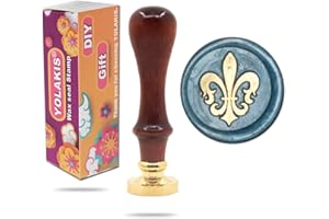 YOLAKIS Fleur de lis Wax Seal Stamp, Wood Handle, Vintage Style, 1 inch Diameter, for Invitations, Wine Packages, Perfume Bottles, Greeting Cards