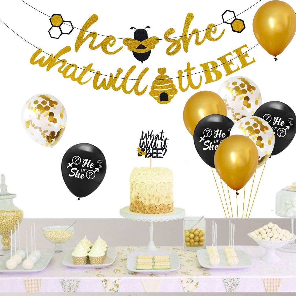 Party Supplies 18pcs Gender Reveal Party Decorations Set Dreamj What Will It Bee Banner He Or She Banner Gold Confetti Latex Balloons And Bee Cake Topper For Baby Shower Party Supplies Toys