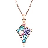 EVEVIC Dainty Multicolored Austrian Crystals Rhombus Pendant Necklaces for Women Fashion 14K Gold Plated Hypoallergenic Jewelry