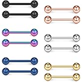 Ruifan 316L Stainless Steel Nipplerings Nipple Shield Barbell Tongue Rings Bar Body Piercing Jewelry 16G 16mm for Women Men 2-36PCS