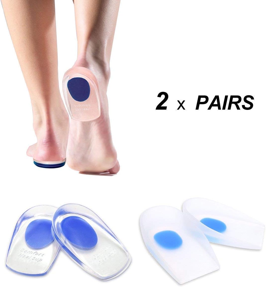 HLYOON H11 2Pairs 100% Medical Grade Gel Heel Cups and PU Heel Pads for Plantar Fasciitis or Heel Spur