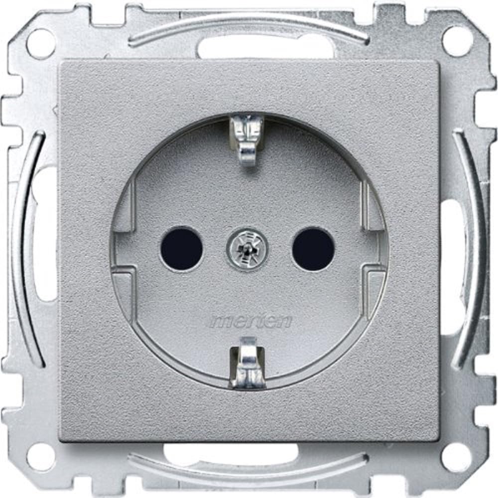 Merten MEG2400 Flask SCHUKO Socket Outlet, BRS, Screw-in Lift Terminals, Aluminium, System M