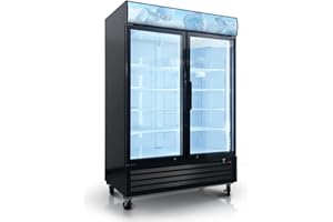 DEEPTIDE 44.8 Cu.Ft Double Door Commercial Upright Display Freezer Merchandiser —Glass Doors With ETL Certified, -8 to -1℉,Auto Defrost, Heated Door Frame, LED Lighting, for Cafes, Restaurants, Stores.