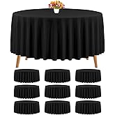Teruntrue 10 Packs Round Tablecloth Bulk Washable Polyester Fabric Tablecloths 108 Inch Black Round Polyester Table Cloth Tablecloths for Wedding Party Banquet Buffet Table Dinner (Black, 108 Inch)