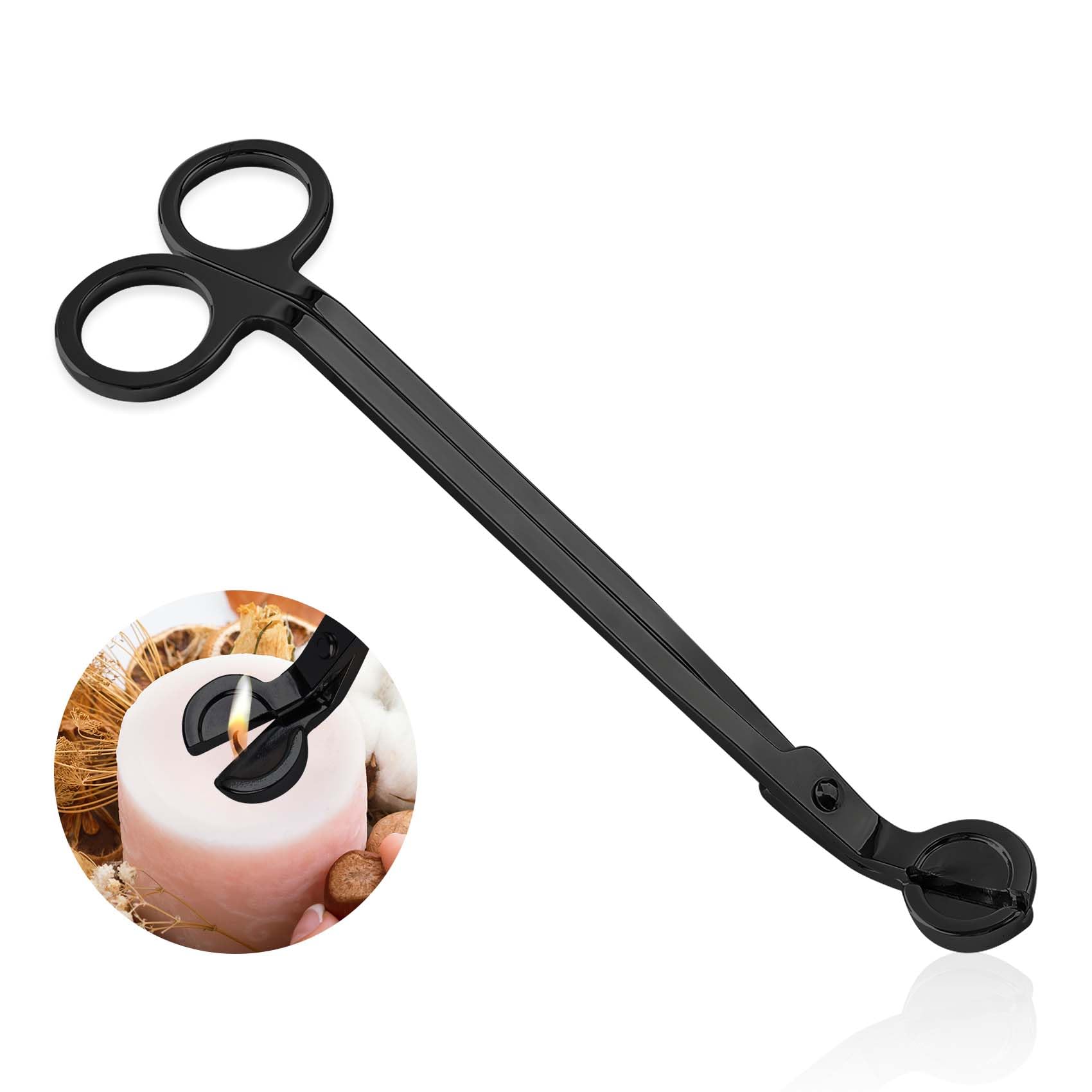 Cuayaes Candle Wick Trimmer, Stainless Steel Candle Wick Cutter,Wick Clipper Candle Scissors Can Reaches Deep Into Candles to Cut Spent Wicks (Matte Black)