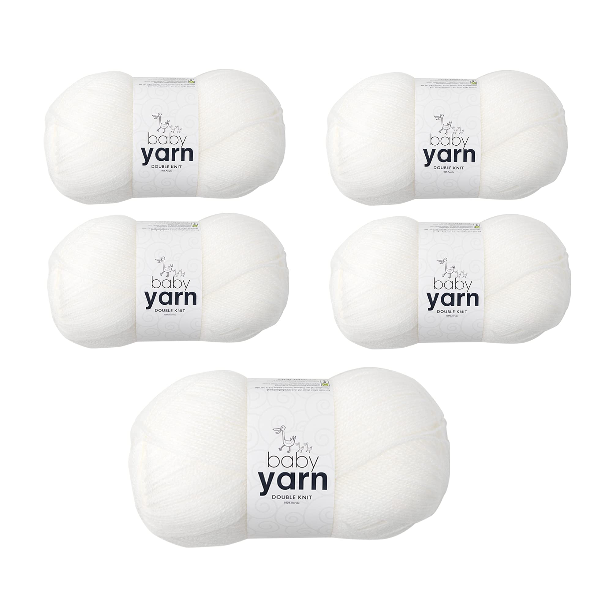 Korbond Baby Yarn Bulk Pack Bundle (White)— Contains 5 x 100g Skeins of DK Acrylic Lightweight, Hypoallergenic & Durable Yarn (500g/1450mTotal)