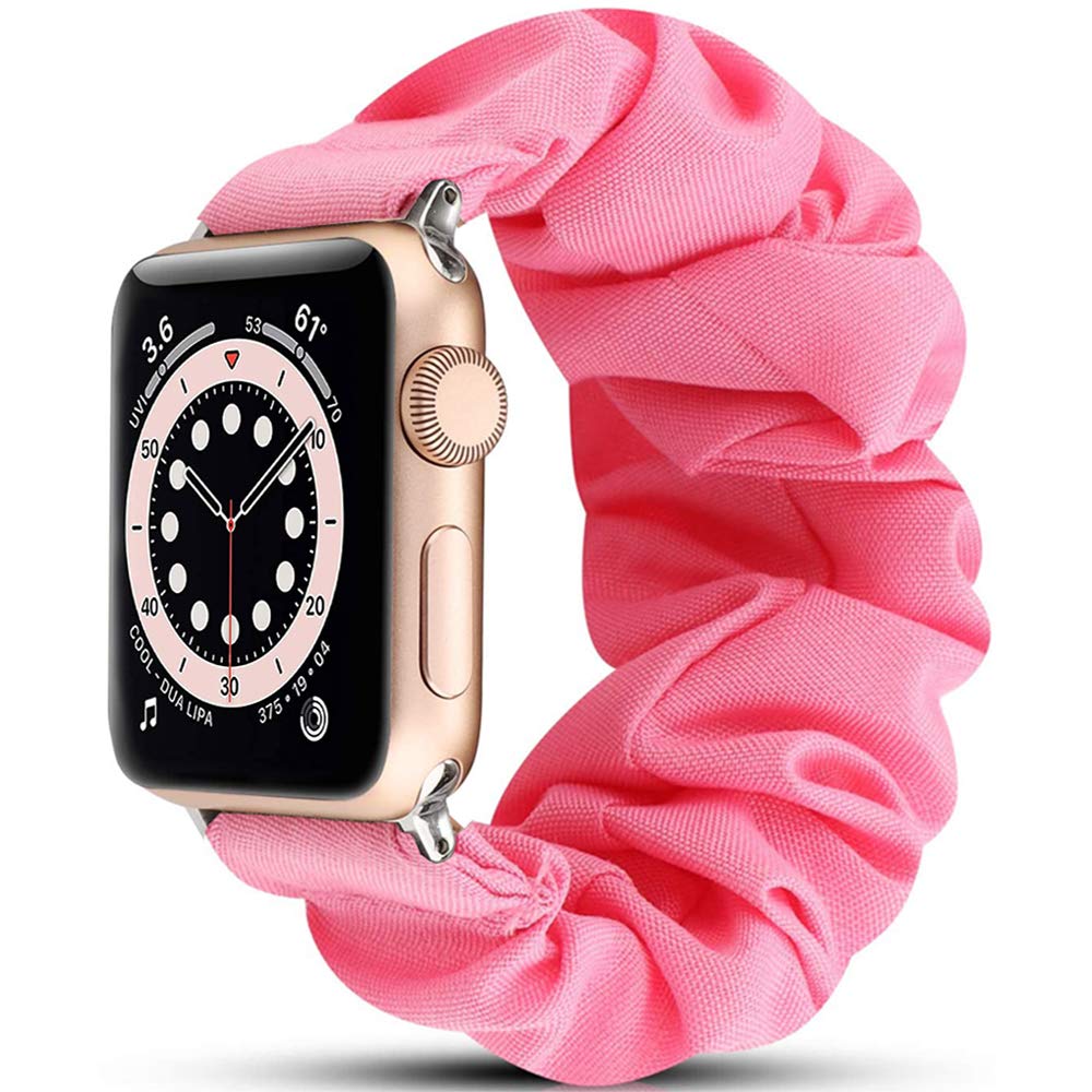 Miimall Compatible with Apple Watch 40mm/38mm Scrunchie Strap, iWatch Elastic Wristband Printed Pattern Comfortable Fabric Bracelet for Apple Watch 5/4/3/2/1 - Pink