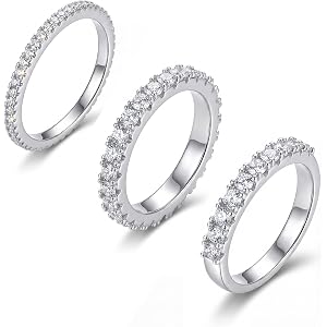 SAVORI Pack of 3 14K Gold Plated Sterling Silver Half Eternity CZ Stackable Ring Set for Women, 3 Styles (Full Pave, Half Pav
