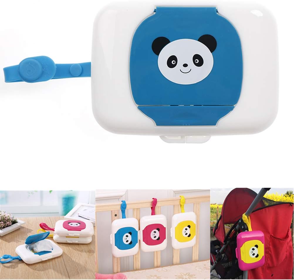 Acewen 1Piece Cartoon Panda Wet Wipes Box Dispenser Eco-Friendly Baby Reusable Wet Tissue Cases Portable Travel Wet Wipes Bags Pouch Holder Easy-Carry Snap-Strap Wipes Container