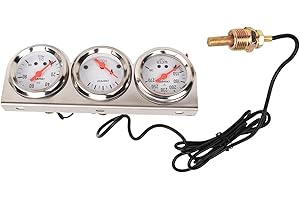 3 in 1 Auto Gauge, 52mm Triple Gauge Kit White Dial 12V Oil Pressure Water Temp Voltmeter with Sensor