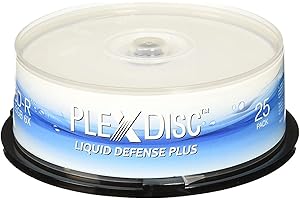 PlexDisc Water Resistant Glossy White Inkjet Printable BD-R 6X 25GB Blu-ray, 25 Disc Spindle