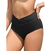 V Cut Bikini Bottoms for Women Full Coverage High Waisted Bathing Suit Swim Bottoms Cross V Front Swimsuit