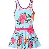 Girls Swimsuit One Piece UPF 50+ Floral Skirted Bathing Suit Modest Beach Swim Dress 3-11 Years