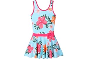 BAOHULU Girls Swimsuit One Piece UPF 50+ Floral Skirted Bathing Suit Modest Beach Swim Dress 3-11 Years