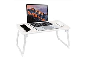 AXTON Foldable Leather Laptop Table Desk for Bed, Adjustable, Portable Stand Workstation for Floor, Couch, Sofa, Breakfast, L