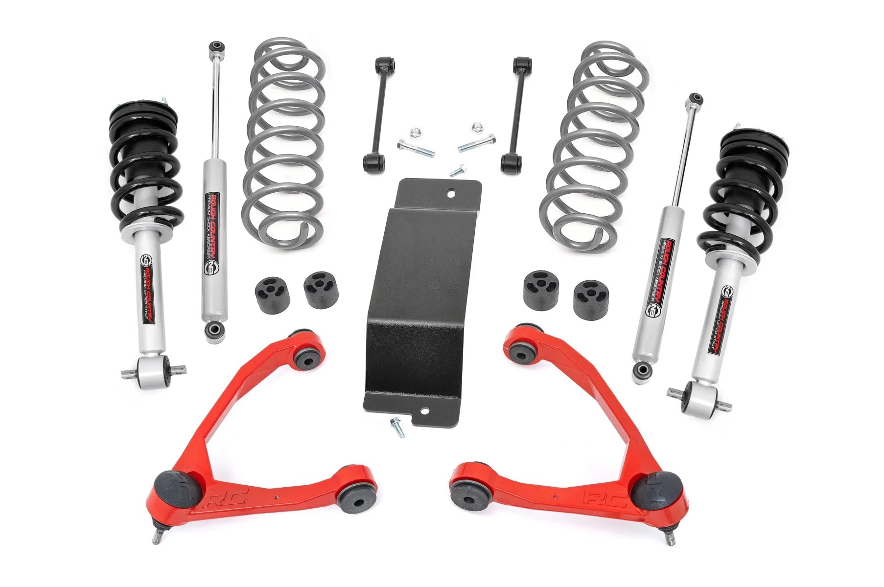 Photo 1 of *** PARTIAL SET - SEE NOTES AND PICTURES *** Rough Country 3.5" Lift Kit with N3 Struts & N3 Rear Shocks for Chevy Avalanche, Tahoe, Suburban & GMC Yukon 1500 2WD/4WD (2007-2020) - Red Control Arms, Up to 32" Tires