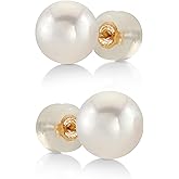 THE PEARL SOURCE Real Pearl Stud Earrings for Women, 14K Gold Genuine Cultured Freshwater Pearls, Classic Round White Pearl Jewelry Gift for Women, Hypoallergenic Fine Jewelry