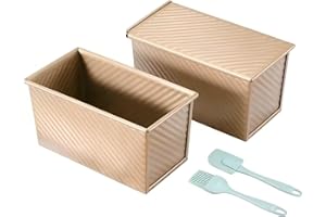 2 Pack Pullman Loaf Pan with Cover, Carbon Steel 1 LB Bread Pan with Lid, 8x4.6inch Rectangular Toast Mold for Homemade Sandw