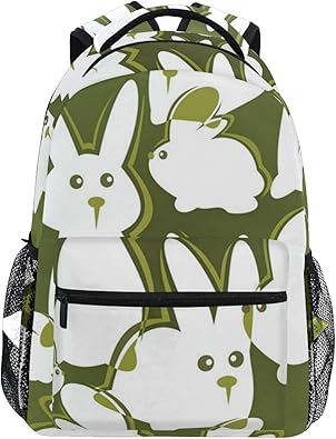 Amazon Co Jp Eilanna リュックサック 面白い漫画白ウサギ緑の背景イースター動物イラスト 軽量 大容量 男女兼用 おしゃれ 可愛い リュックバックパッ 通学 通勤 外出 アウトドア 多機能 シューズ バッグ