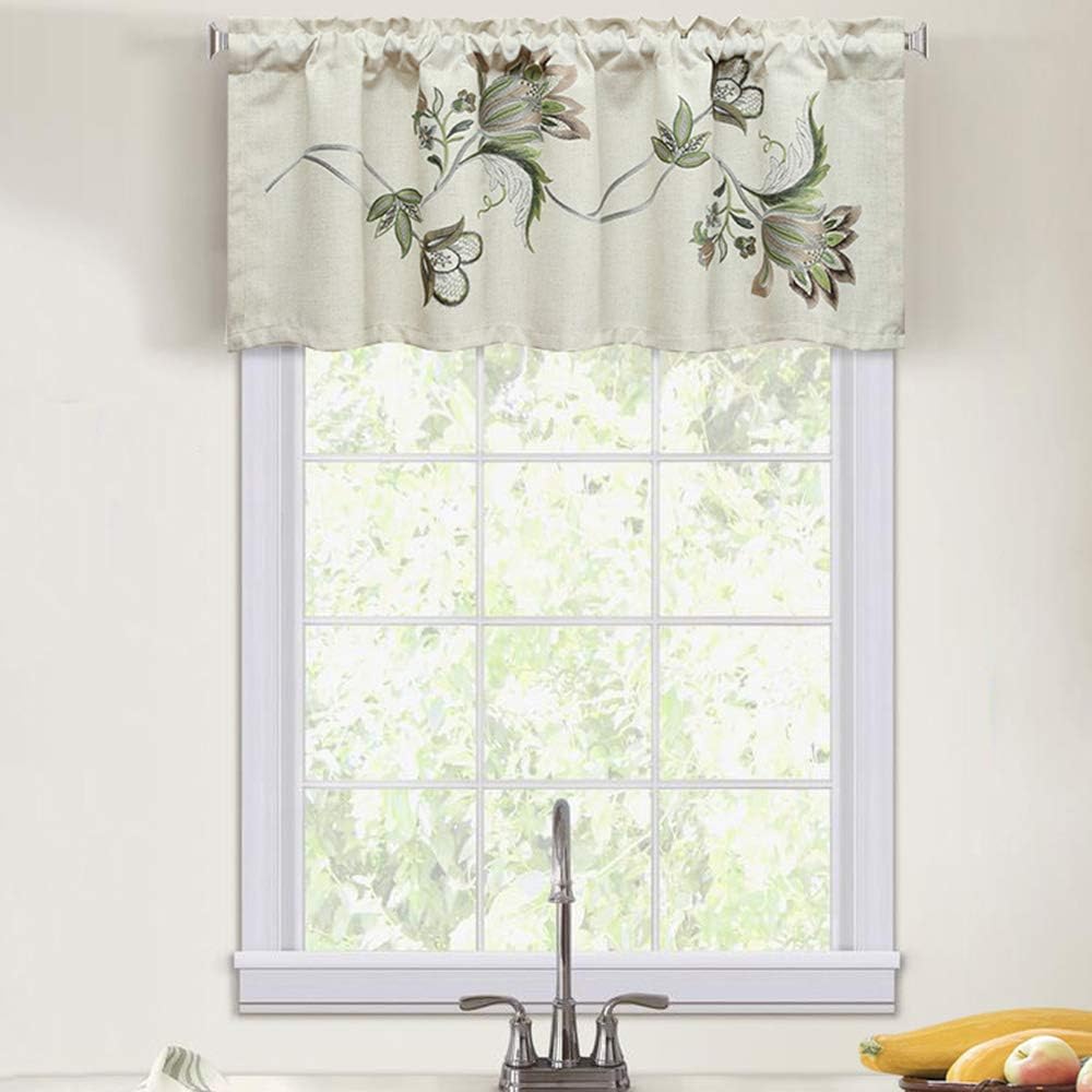 Leeva Green Floral Valances for Windows Kitchen, Rod Pocket
