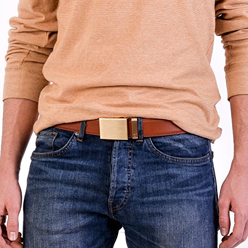 Mission Belt Men's Ratchet Belt - Gold 40 - Gold Buckle / Light Brown Leather, Large (36 - 38)