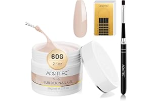 Aokitec Builder Nail Gel Kit - 60g Extension Gel Nail Kit Nude Hard Gel for Nails with 100pcs Nail Forms Gel Nail Brush for Nail Extension Nail Strengthen French Manicure Starter Kit for Home Salon