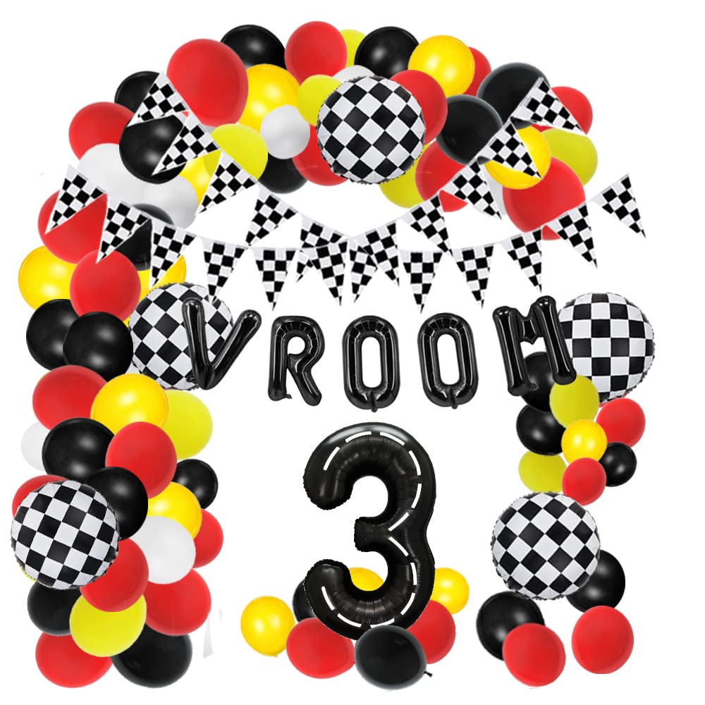 Race Car Balloons Arch Garland Kit 40 Inch Racetrack Number 3 Balloon Black Boys 3rd Birthday Race Car Theme Party Decor Supplies Checkered Racing Monster Truck Themed Party Decorations