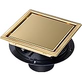 SaniteModar Shower Drain, 6 inch Shower Floor Square Drain with Flange, 2 in 1 Panel SUS 304 Stainless Steel Square Shower Drain, Brushed Gold…
