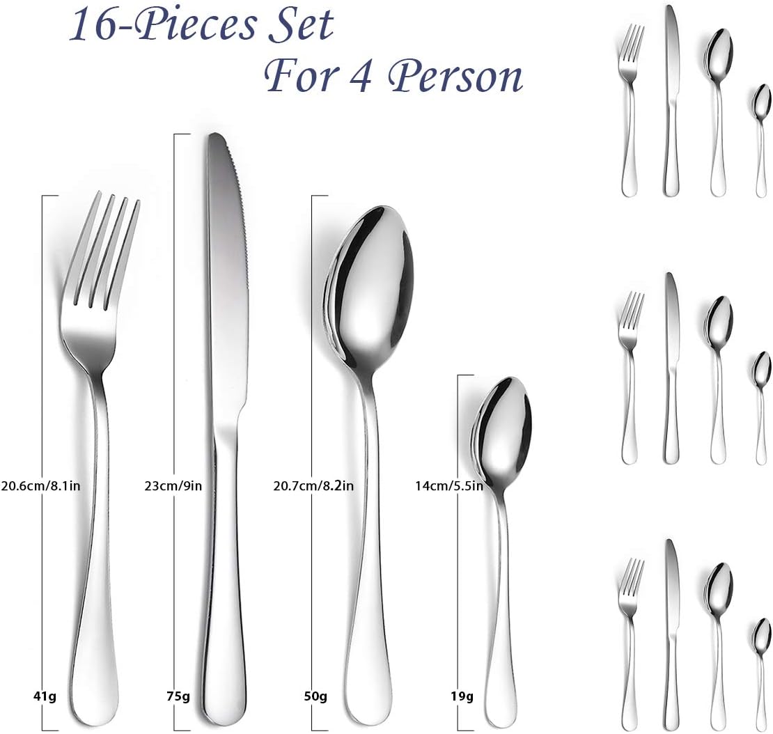 16-Piece Cutlery Set for 4 Persons-Ben & Bel Stainless Steel Knife, Fork and Spoon Tableware Set-Easy-Clean & Dishwasher-Safe - Image 3