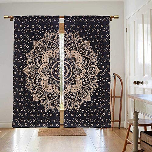 Krati Exports Bohemian Beautiful Ombre Color Mandala Curtain Panels (Black Gold Lotus)