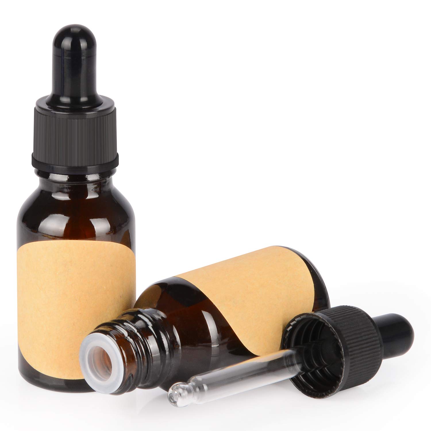 stonylab 15 ml 2-Pack Glass Dropper Bottle, Brown Empty Bottle with Glass Dropper, Inner Plug and Label for Laboratory Solutions