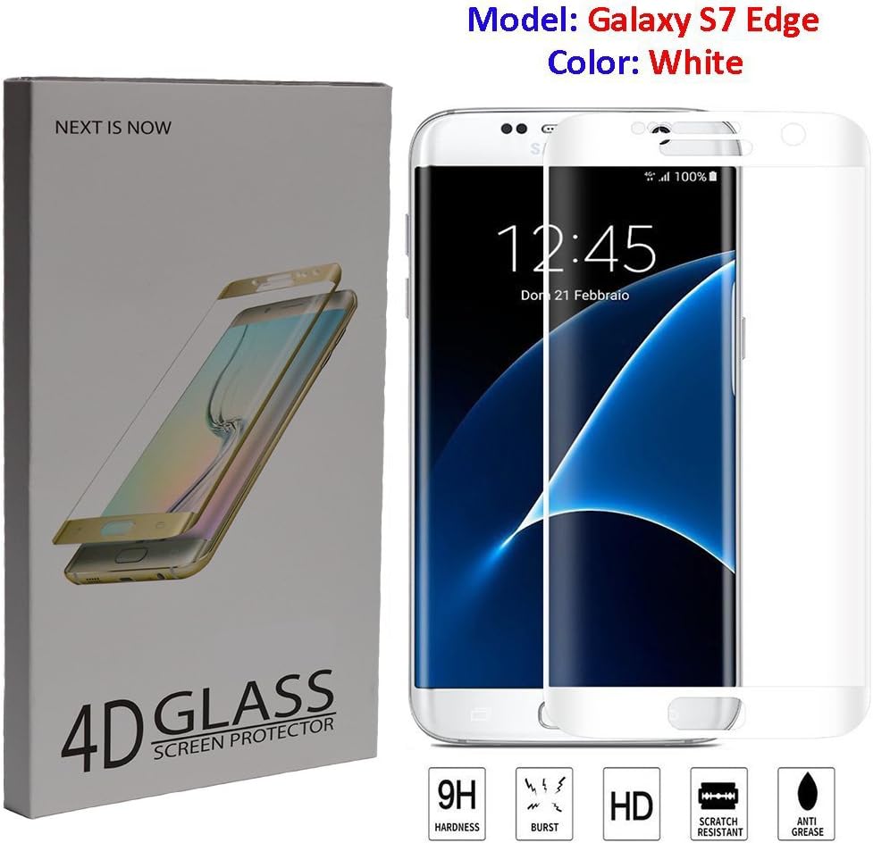 S7 Edge Screen Protector, Venmox Premium Tempered Glass Full Coverage Protection High Definition(HD) 3D Curved Film Ultra Clear for Samsung Galaxy S7 Edge (White)