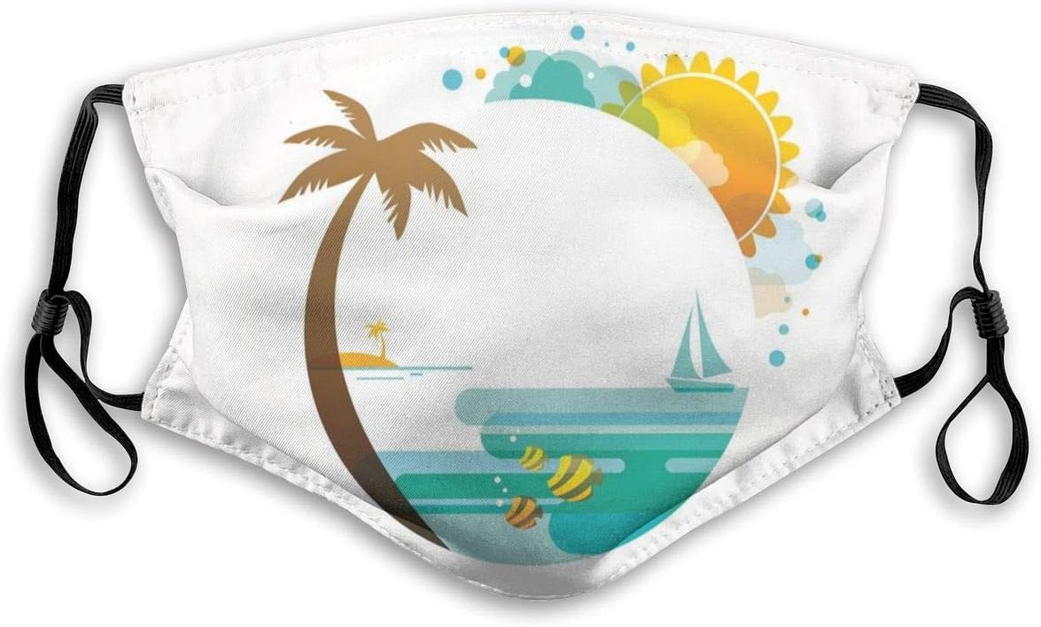 Fashion Comfortable Windproof mask,Tropical Paradise Summer Season Palm Tree Silhouette With Fish And Sun,Printed Facial decorations for Unisex S