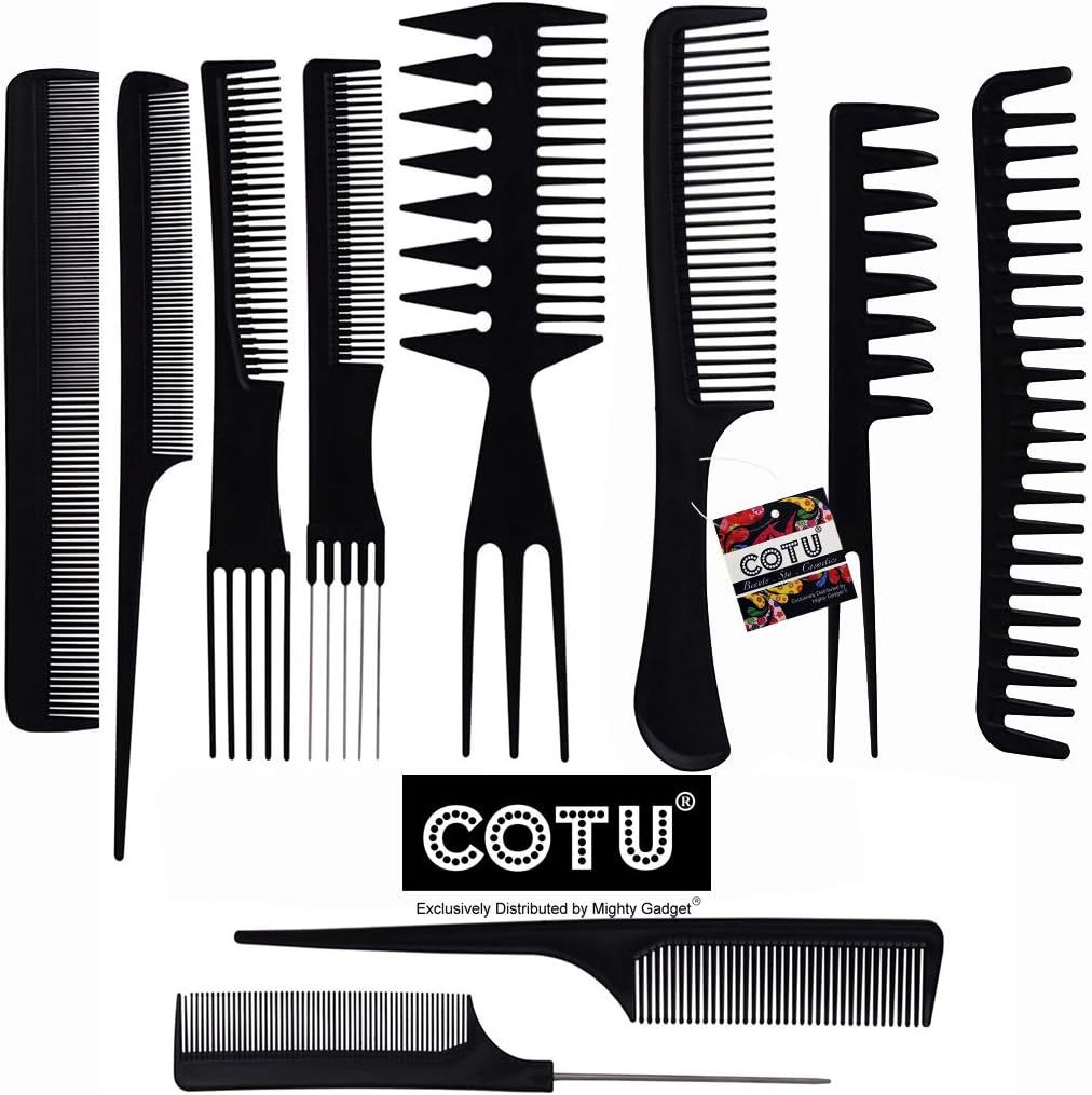 COTU (R) 10 PCS Hair Stylists Professional Styling Comb Set Variety Pack Great for All Hair Types & Styles
