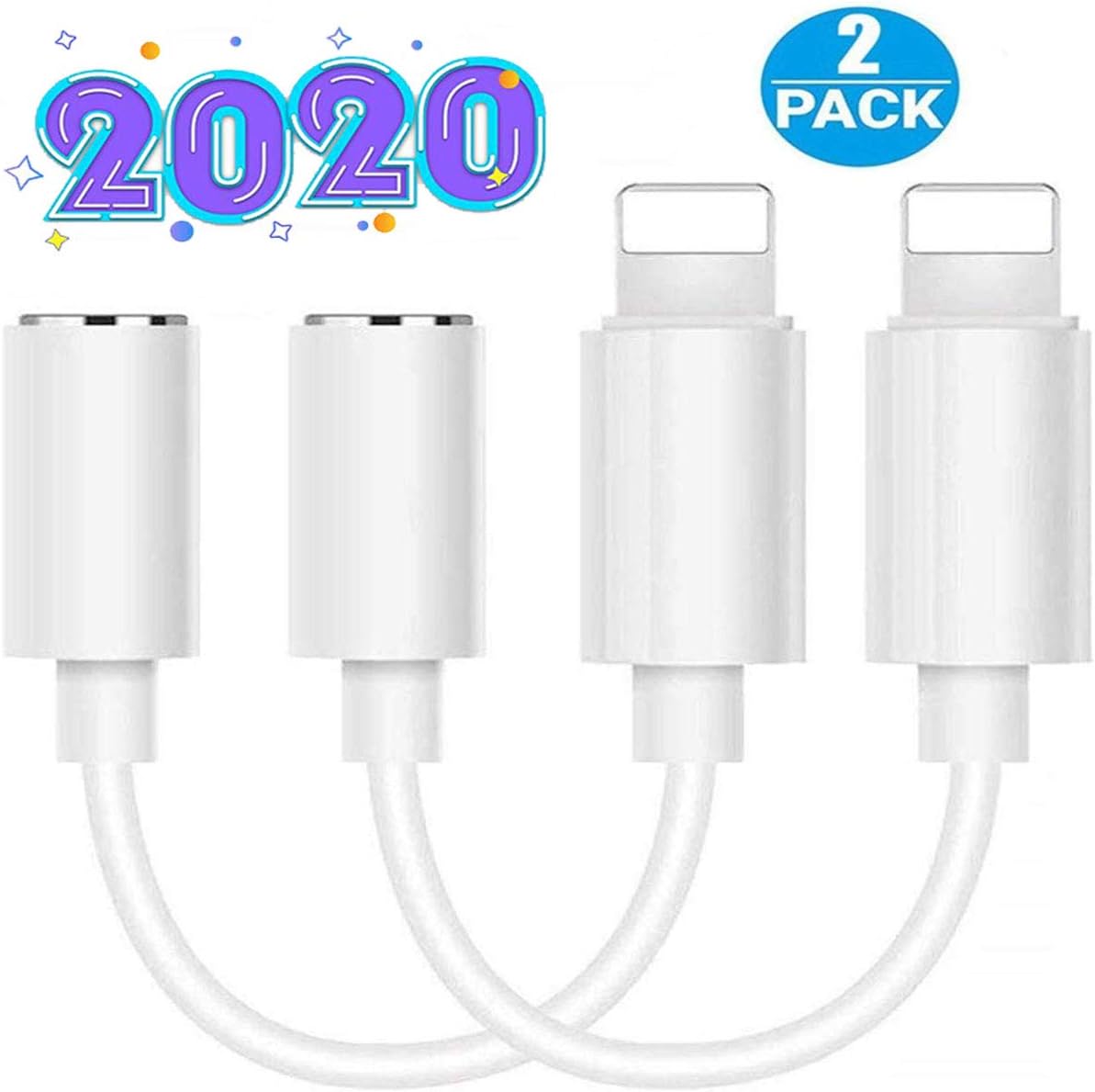 Headphone Adapter for iPhone(2PC) for iPhone7/7 Plus/8/ 8Plus/X/XS/XS MAX/XR/11/11 Pro Max Earphone Adapter for iPhone Earphone Dongle Aux Adapter 3.5mm Jack Audio Adapter Support All iOS Systems
