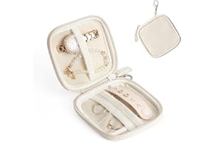 Lotour Travel Jewelry Organizer Case, Travel Jewelry Bag for Journey Rings, Necklaces, Earrings, Bracelets, Mini, White