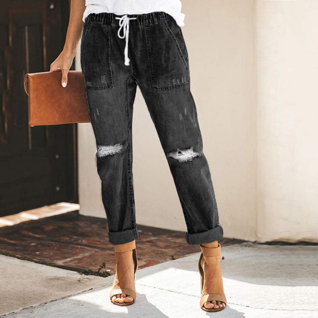 distressed drawstring waist cropped jeans