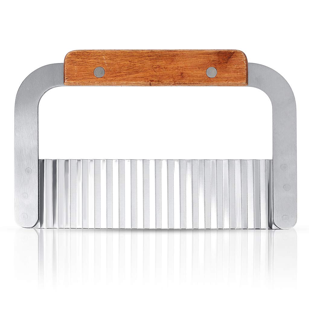 Potato Chipper, Stainless Steel Crinkle Cutter, Wavy Blade Chips Cutter Crinkle Slicer Vegetable Chopper (Silver)