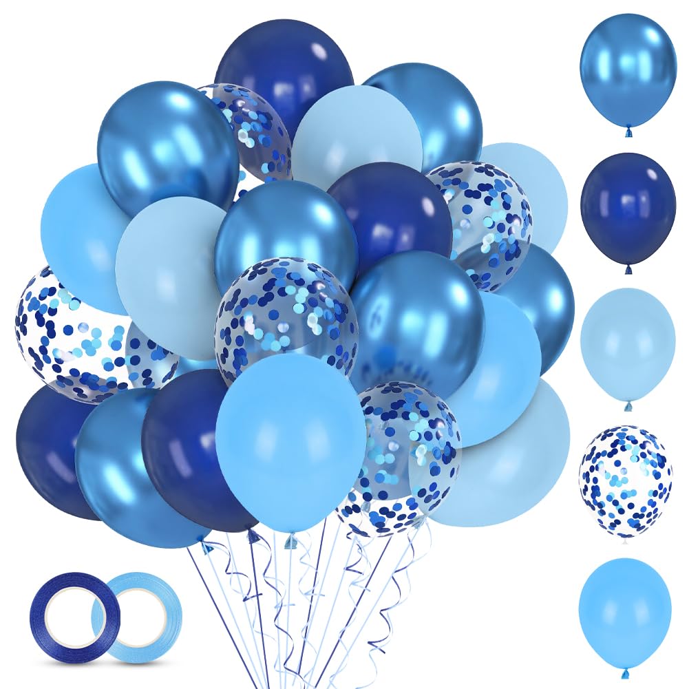 Alaoo Blue and Light Blue Balloons, 60pcs Balloons Set with Blue Confetti Balloon, Beautiful Balloon for Graduation Birthday Wedding Party Decorations, Dark Blue